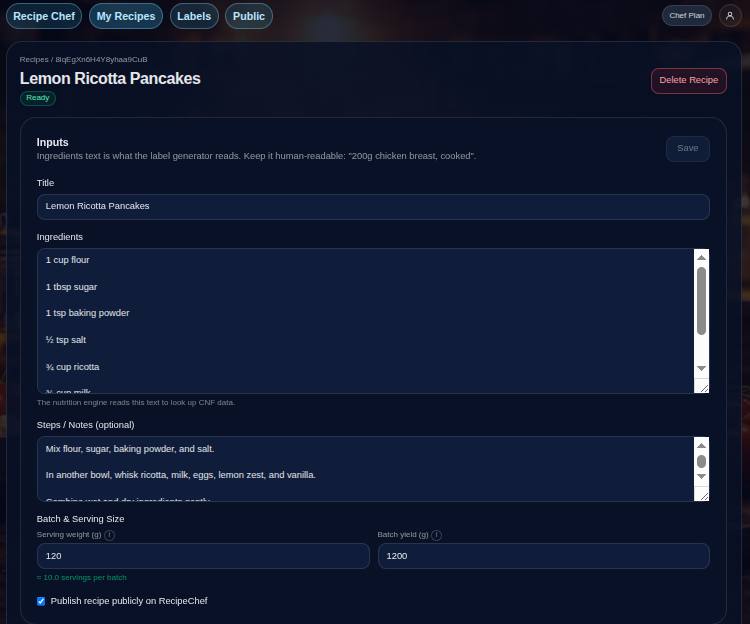 RecipeChef project screenshot